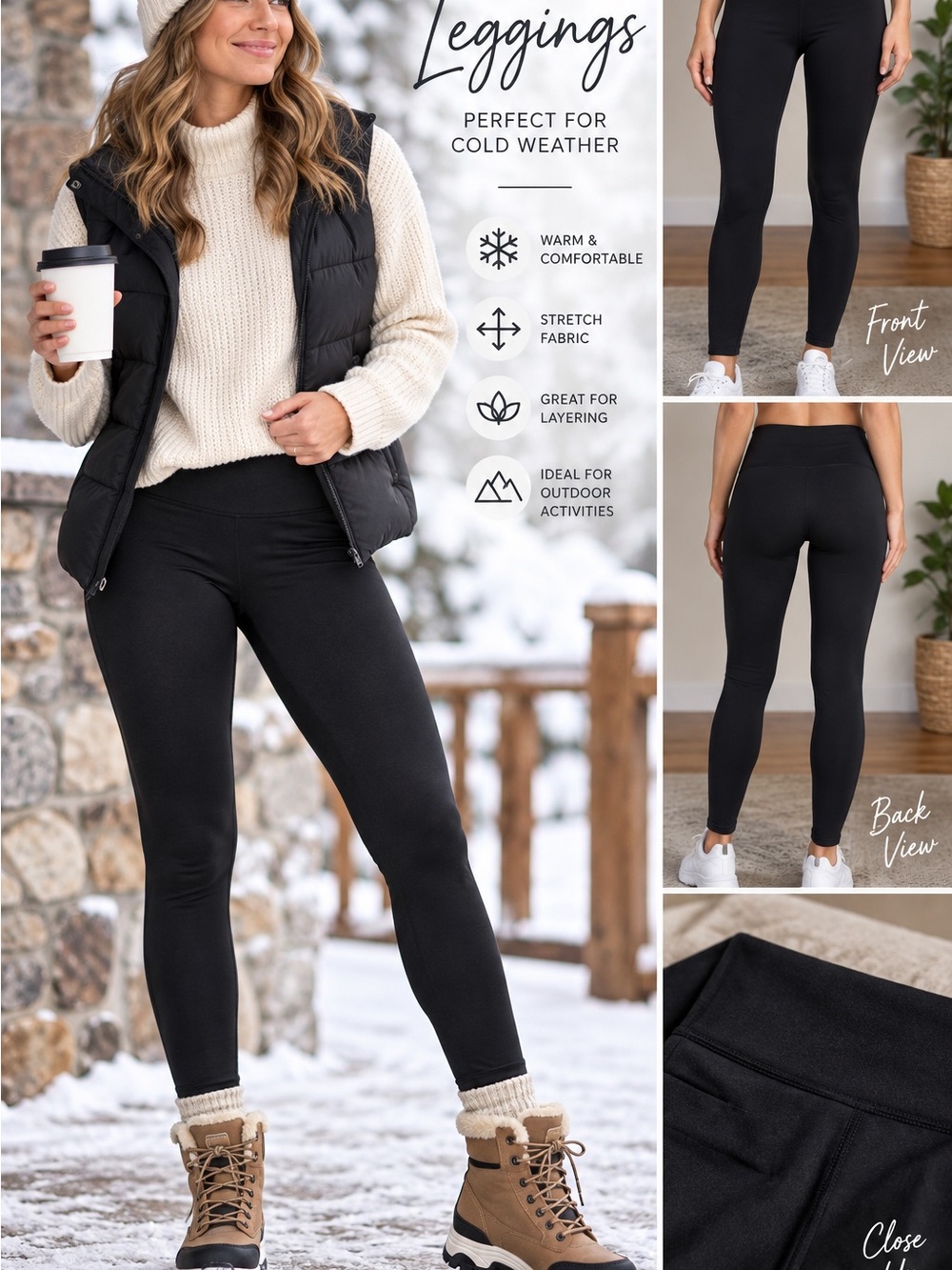 Gottex Black High-Rise Thermal Leggings